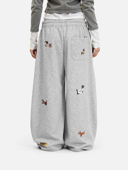 Paolo Street Cute Embroidered Pup Sweatpants