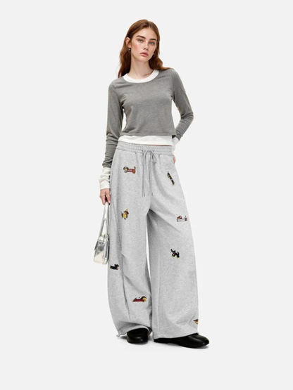 Paolo Street Cute Embroidered Pup Sweatpants