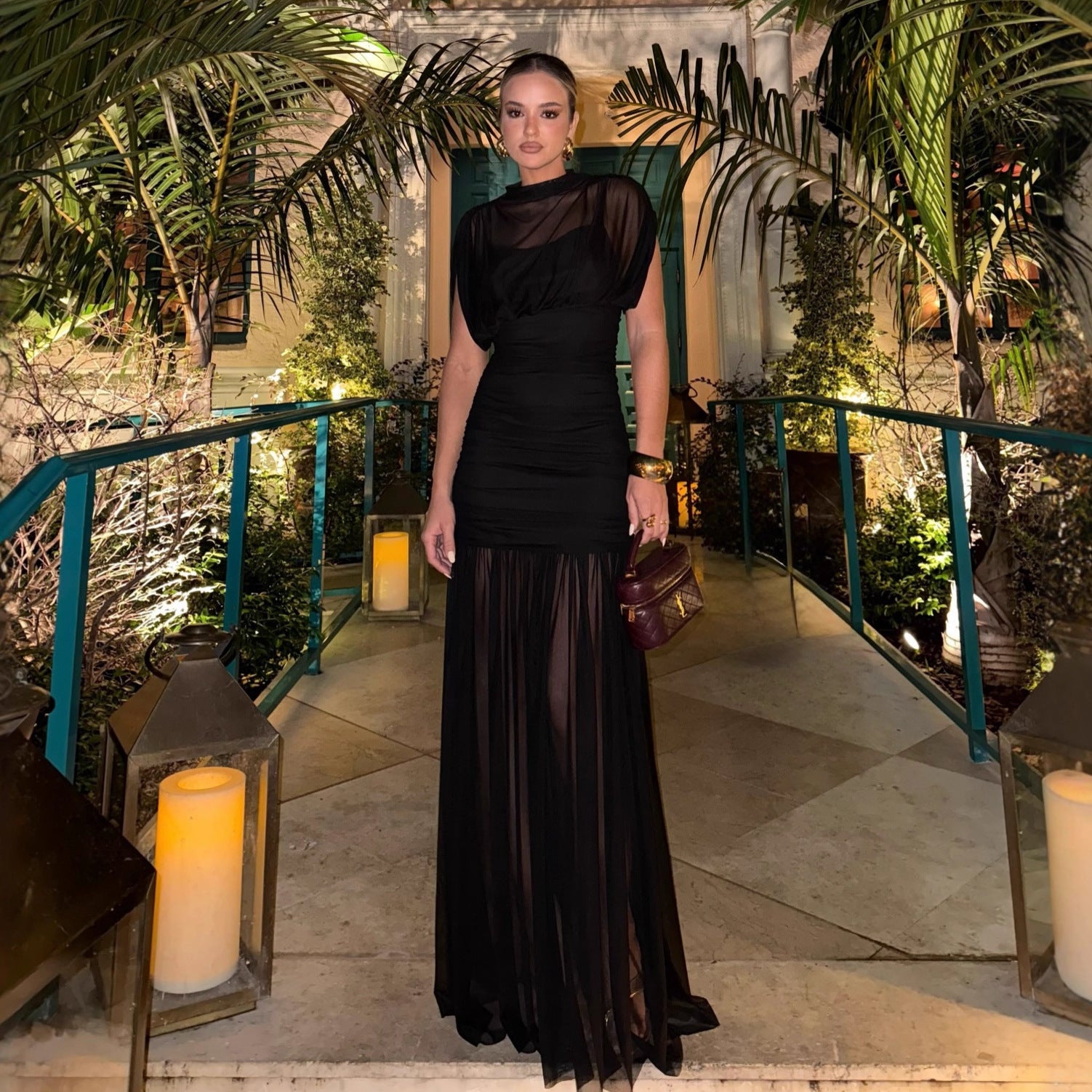 patchwork mesh chiffon dress Fashion Mesh Patchwork Pleated Floor-Length Chiffon Dress for Women Slim  Sleeveless Party Maxi from Dhgate Basic & Casual Dresses