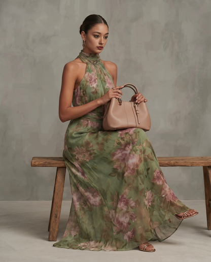 The Floral Satin Maxi Dress