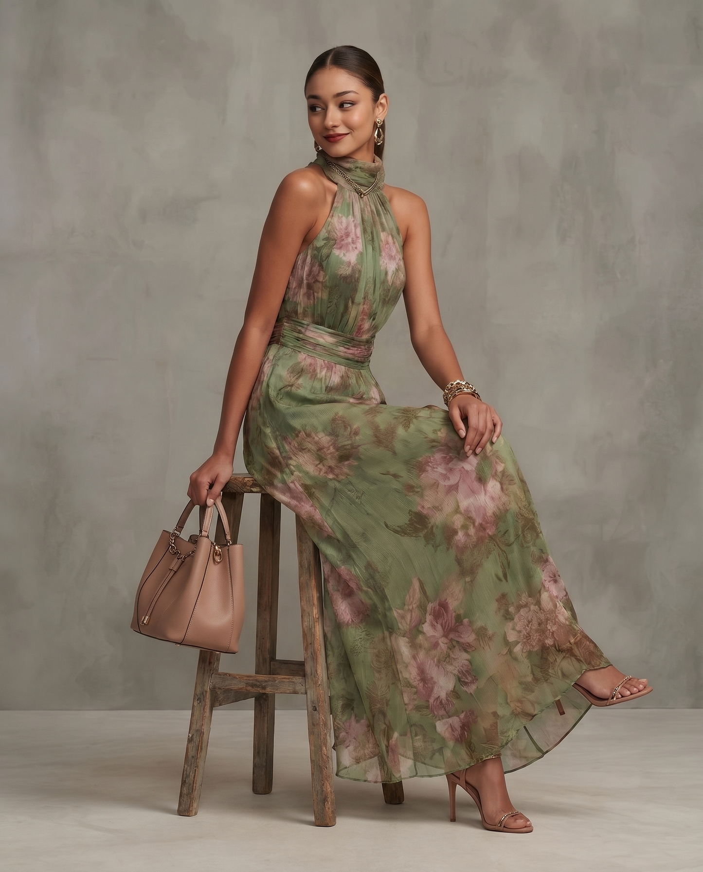 The Floral Satin Maxi Dress