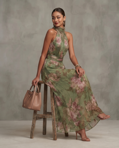 The Floral Satin Maxi Dress