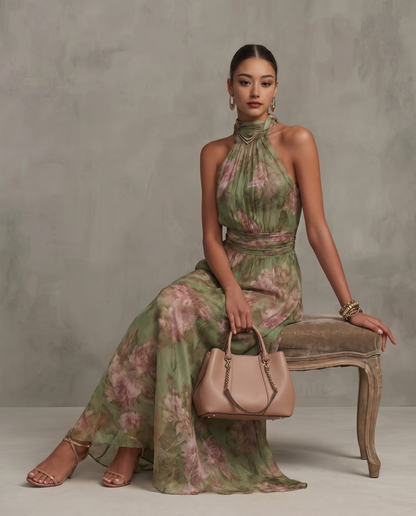 The Floral Satin Maxi Dress