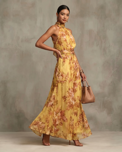 The Floral Satin Maxi Dress