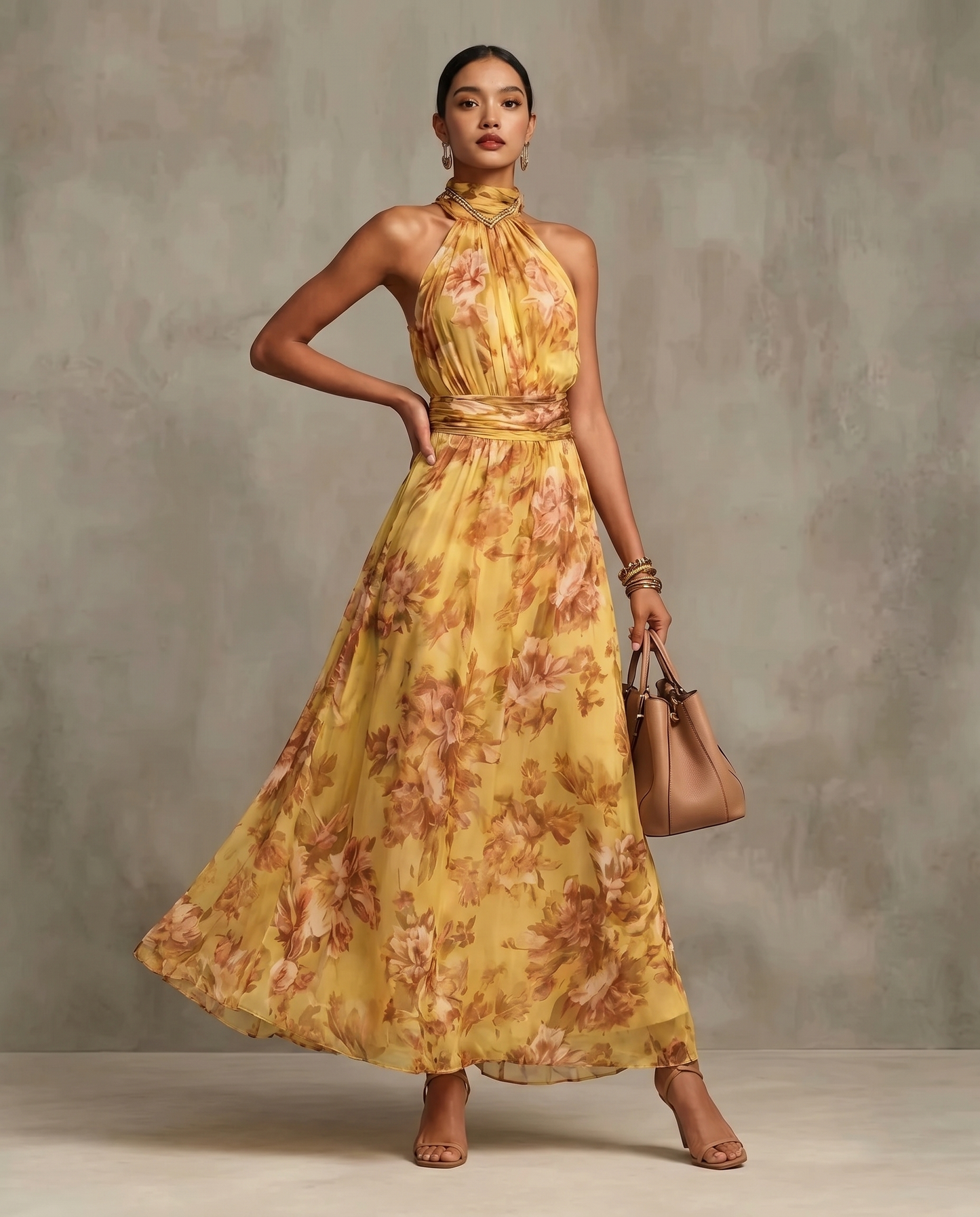 The Floral Satin Maxi Dress