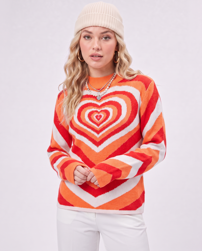 Top in Maglia con Stampa a Cuore Retrò