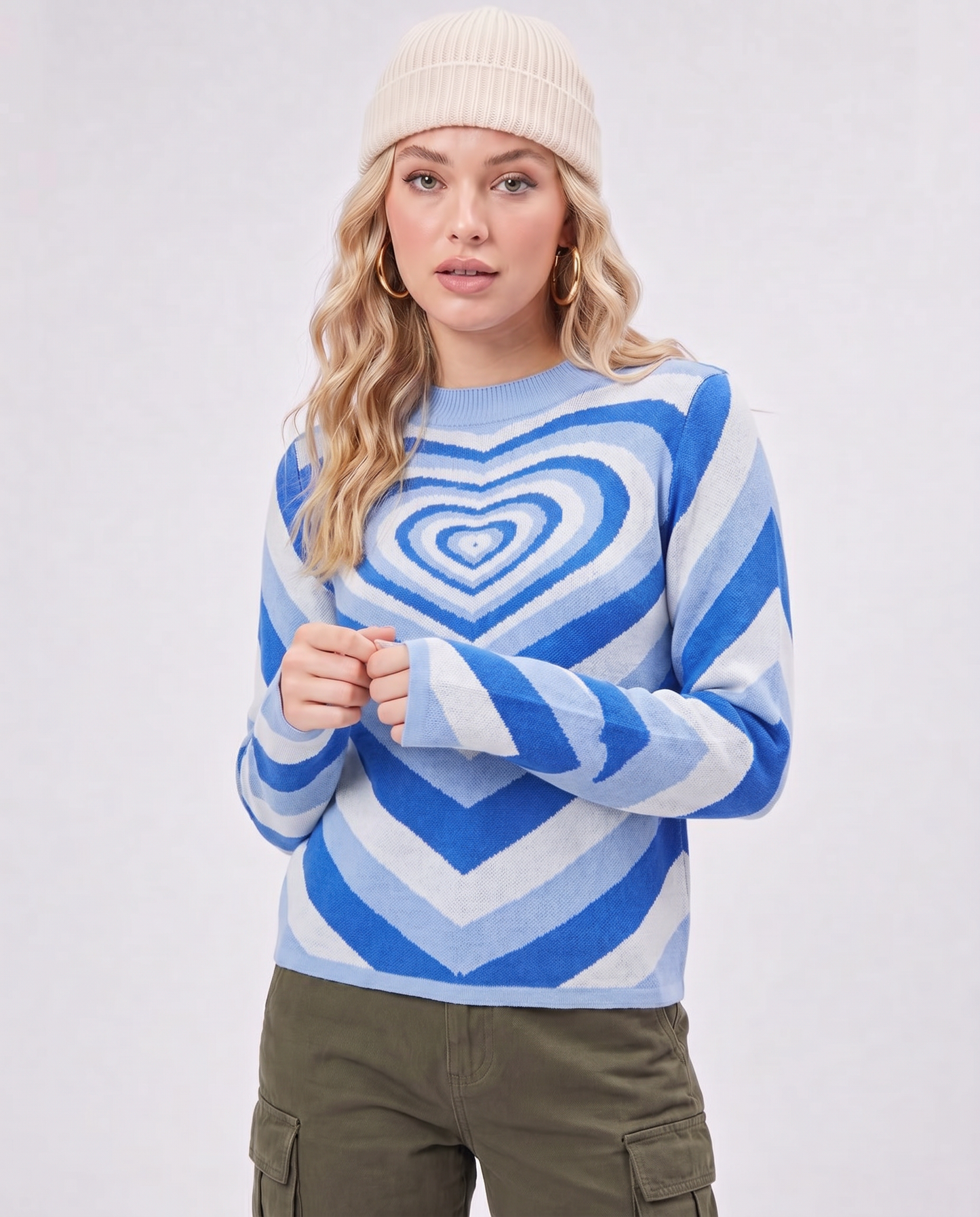 Top in Maglia con Stampa a Cuore Retrò