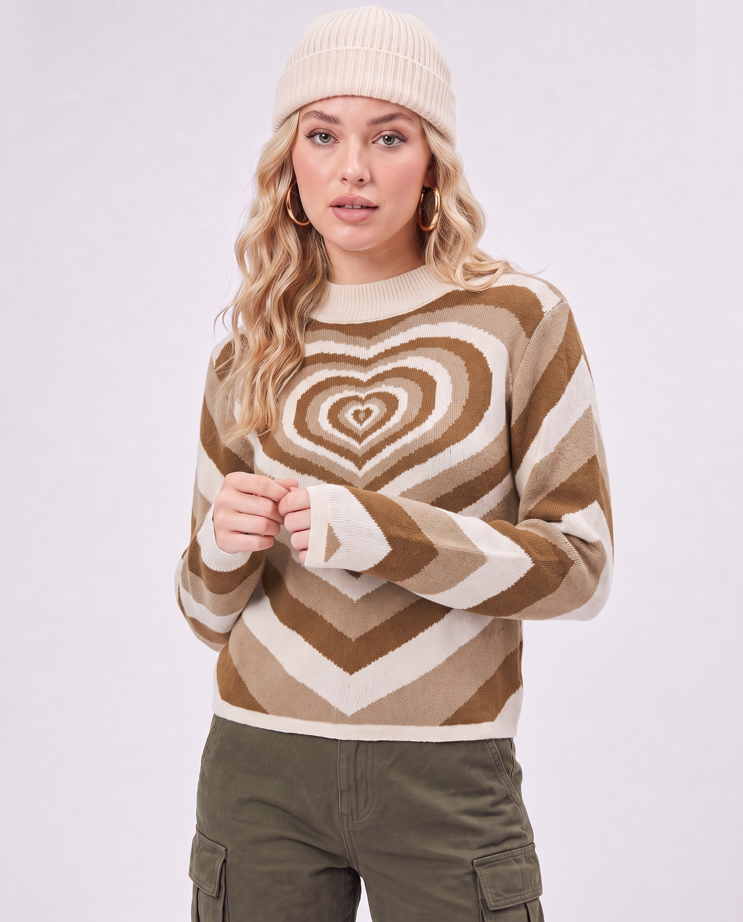 Top in Maglia con Stampa a Cuore Retrò