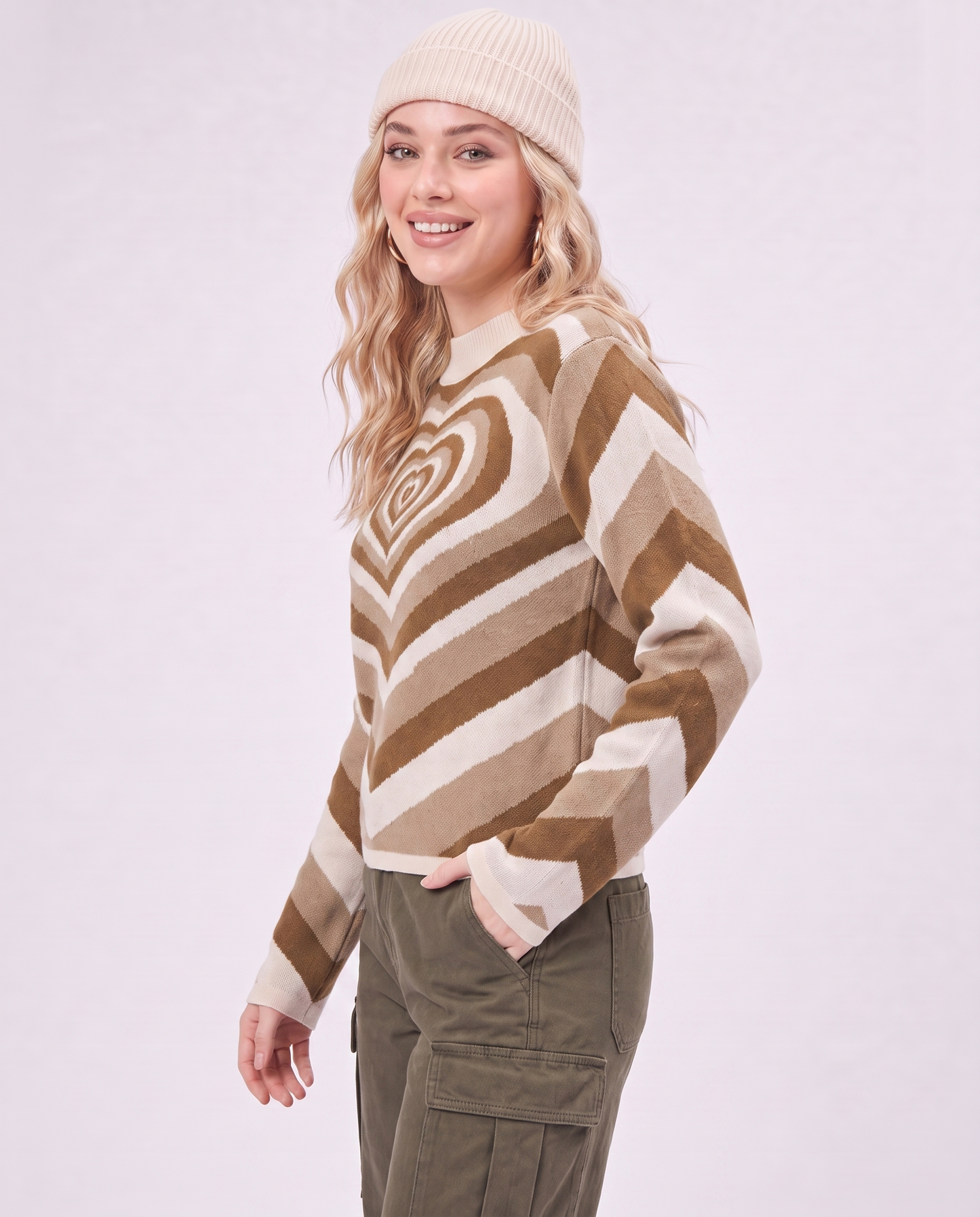 Top in Maglia con Stampa a Cuore Retrò