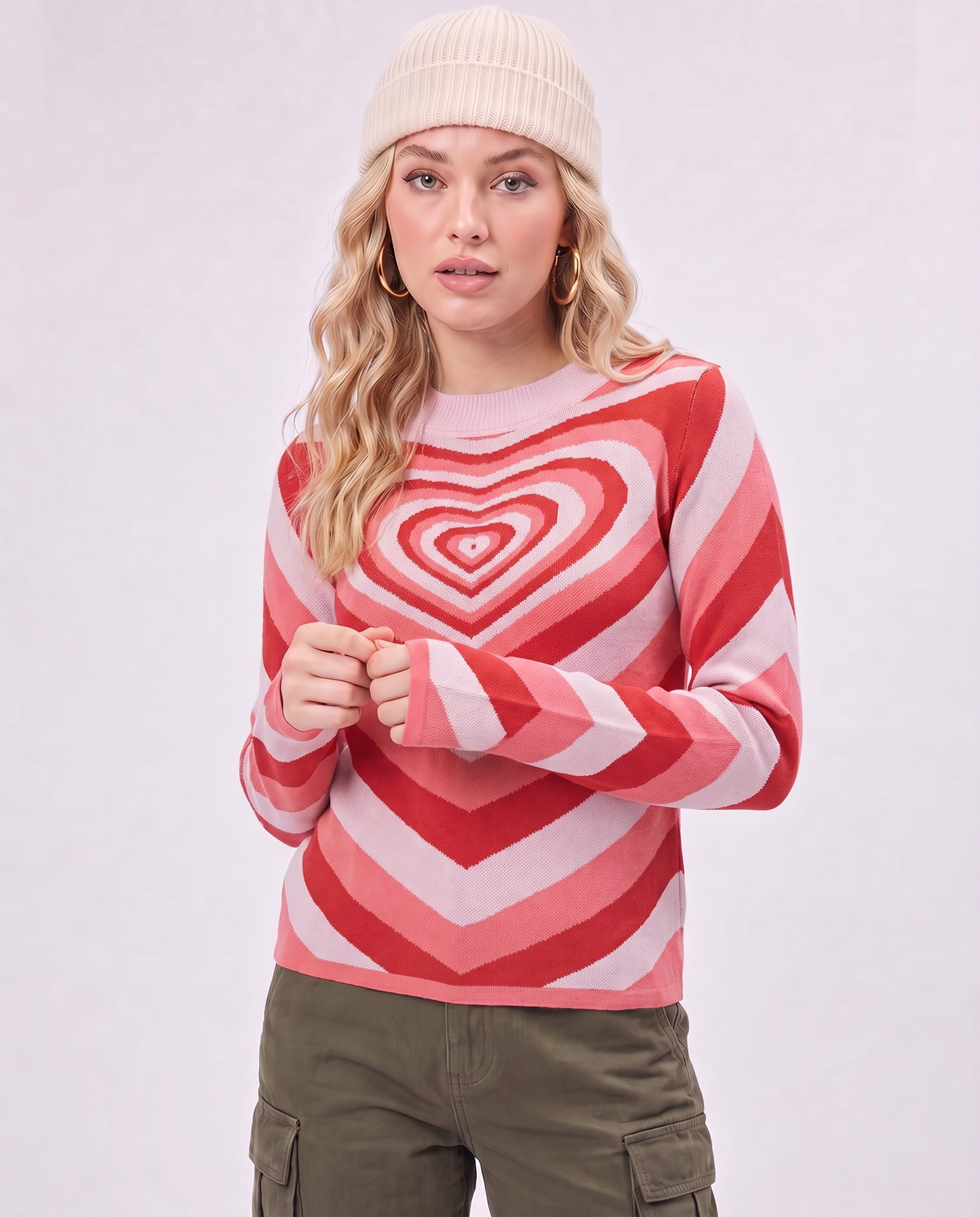 Top in Maglia con Stampa a Cuore Retrò