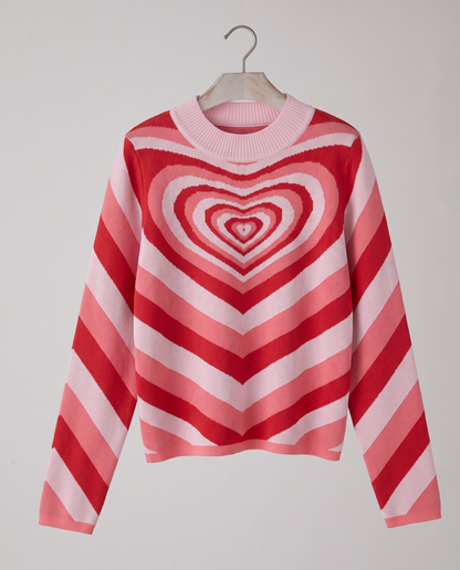 Top in Maglia con Stampa a Cuore Retrò