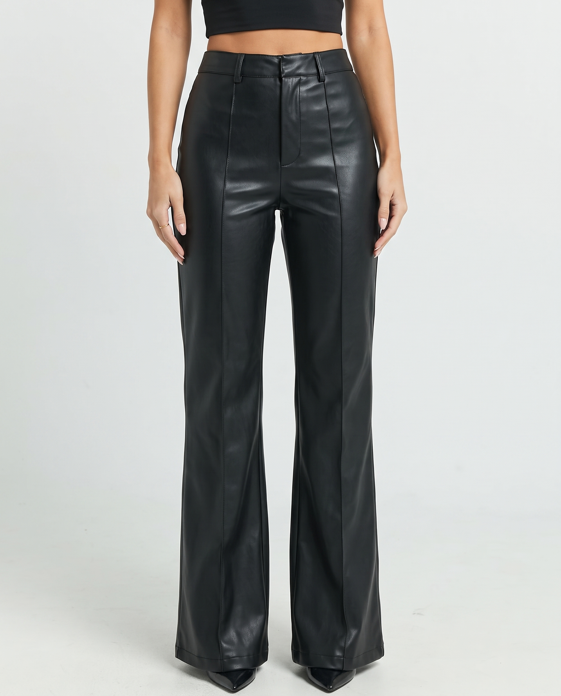 Pantaloni Bootcut in Ecopelle Nera