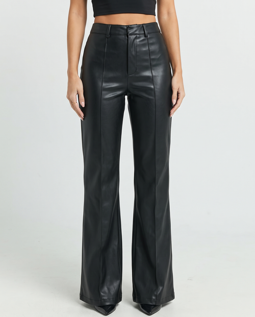 Black Eco-Leather Bootcut Pants