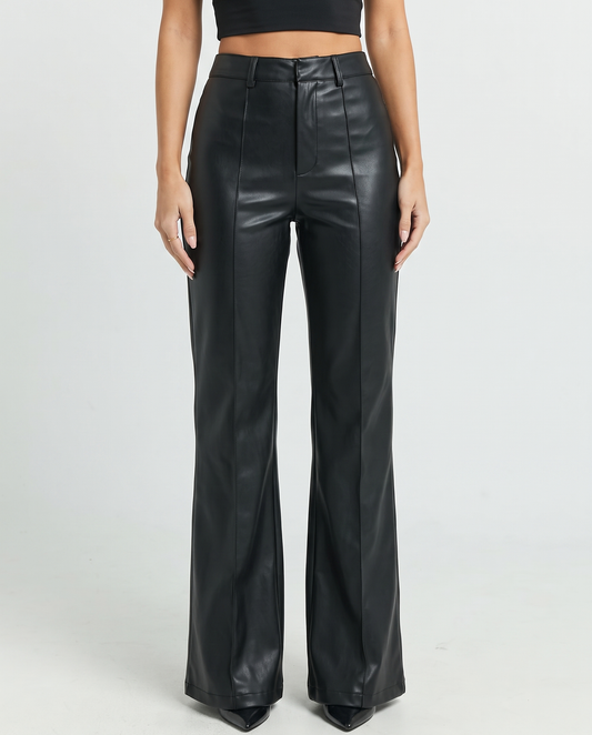 Pantaloni Bootcut in Ecopelle Nera