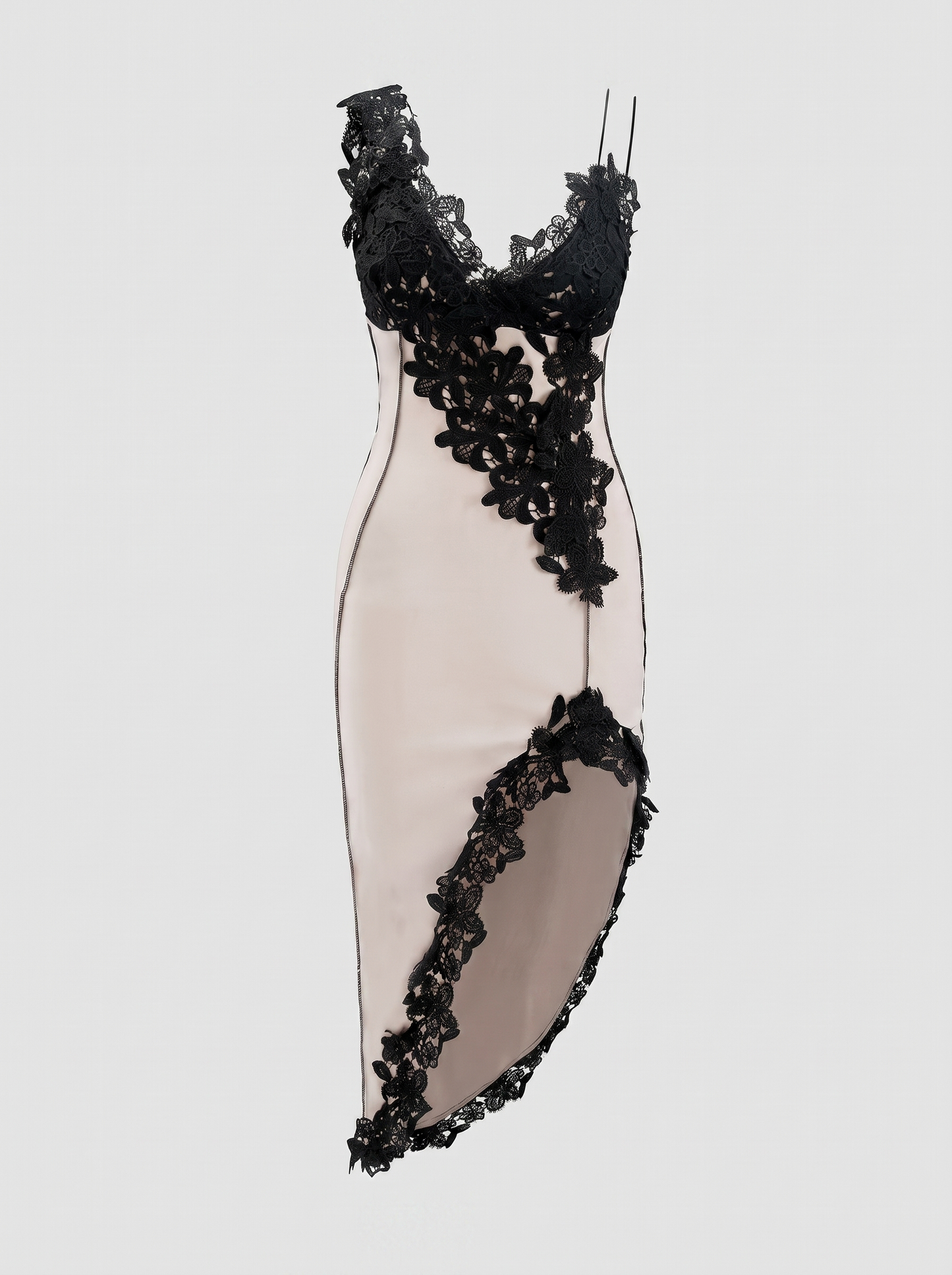 Abito Slip in Raso con Pizzo