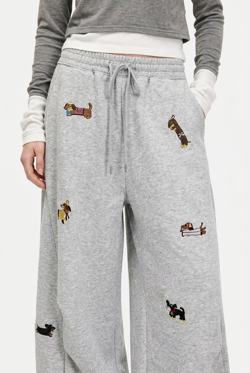 Paolo Street Cute Embroidered Pup Sweatpants