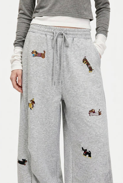 Paolo Street Cute Embroidered Pup Sweatpants