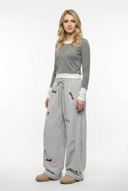 Paolo Street Cute Embroidered Pup Sweatpants