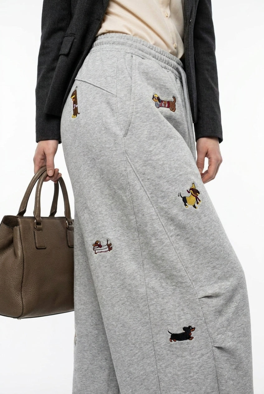Paolo Street Cute Embroidered Pup Sweatpants