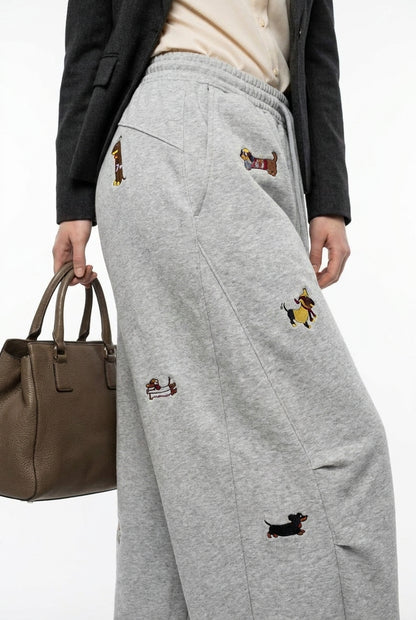 Paolo Street Cute Embroidered Pup Sweatpants