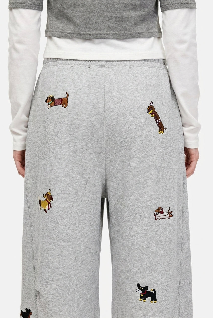 Paolo Street Cute Embroidered Pup Sweatpants